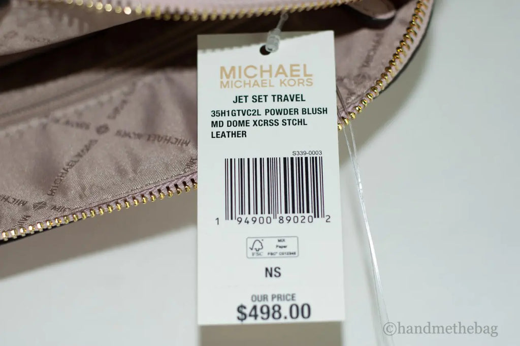 Michael Kors Jet Set Travel Medium Powder Blush Leather Dome X Cross Satchel Bag