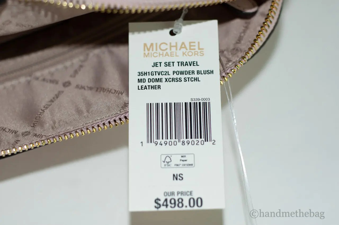 Michael Kors Jet Set Travel Medium Powder Blush Leather Dome X Cross Satchel Bag